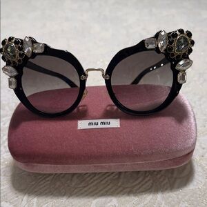 Miu Miu Black Sunglasses with Crystal Embellishments
